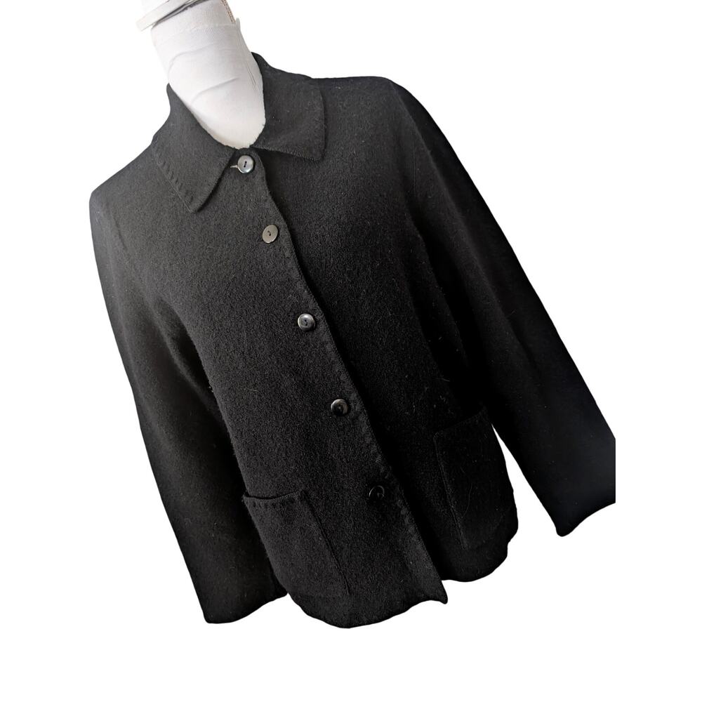 REQUIREMENTS PETITE! LUX BLACK BOILED WOOL, POCKETED CARDIGAN SWEATER JACKET! PL